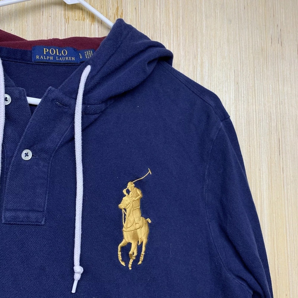 Polo Ralph Lauren Shirt Adult Large Blue Long Sleeve Men's Big Pony Hooded Crest - Picture 8 of 14